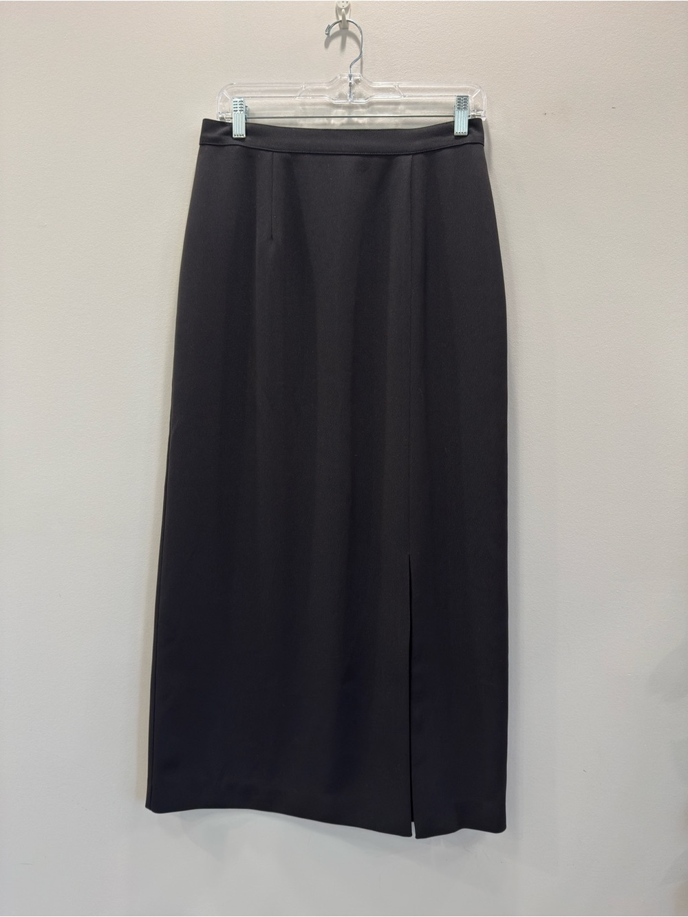 Vintage Classic Black Midi Skirt with Front Slit